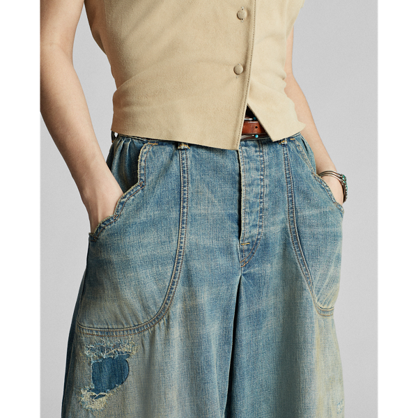 Rylee Wash Repaired Denim Skirt RRL 5