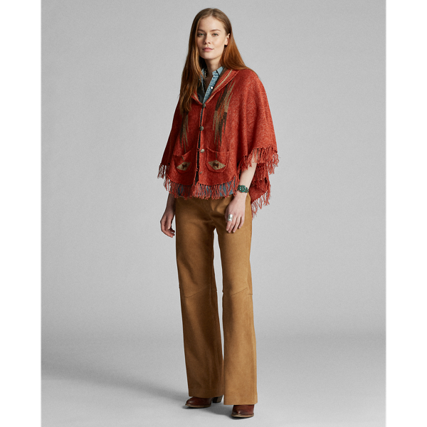 Rust Orange Multi Fringe Linen-Blend Poncho RRL 3