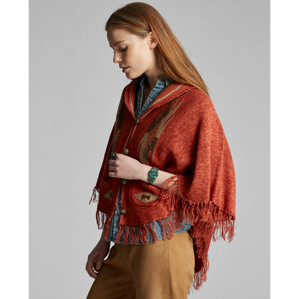 Rust Orange Multi Fringe Linen-Blend Poncho RRL 4