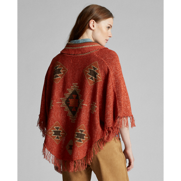 Rust Orange Multi Fringe Linen-Blend Poncho RRL 5
