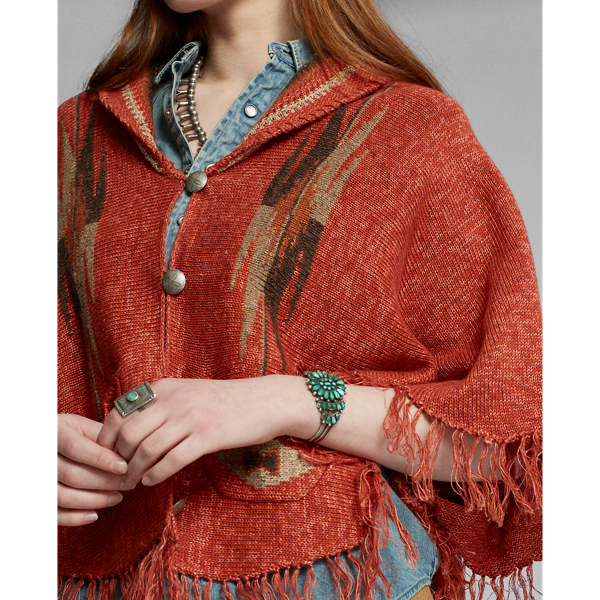 Rust Orange Multi Fringe Linen-Blend Poncho RRL 6