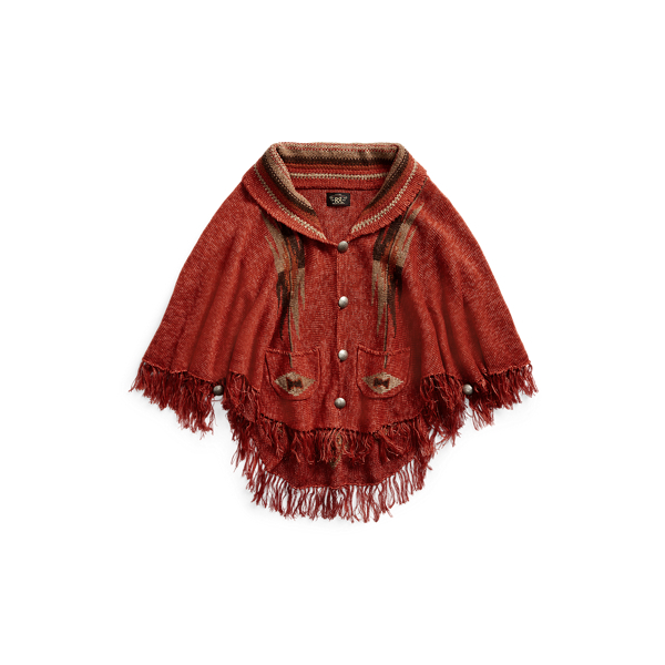 Poncho de mezcla de lino con flecos