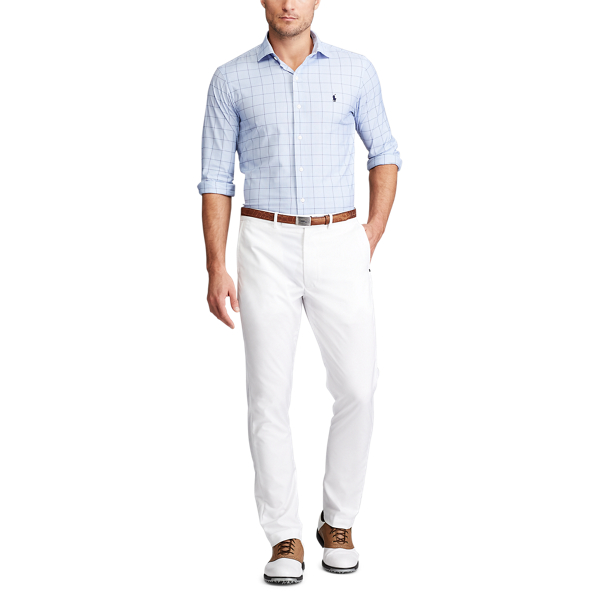 Dress Shirt Blue Checked Performance Twill Shirt Polo Golf 2