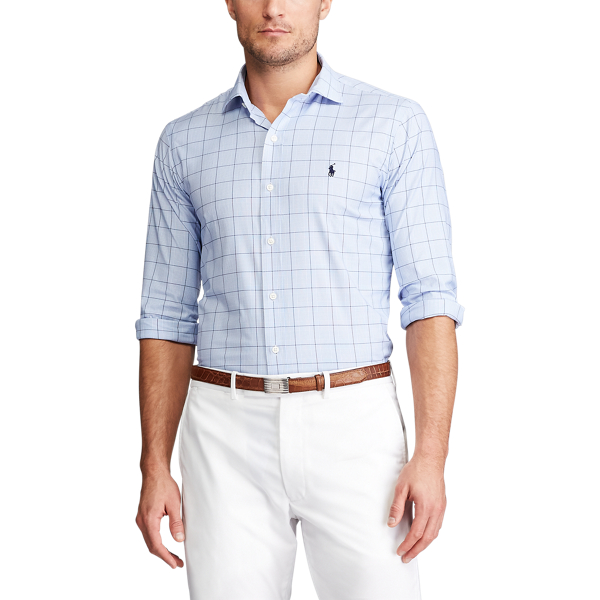 Dress Shirt Blue Checked Performance Twill Shirt Polo Golf 3