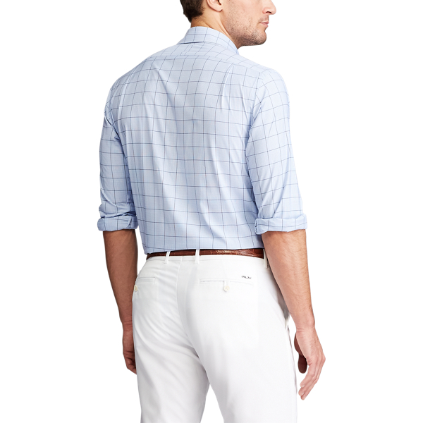 Dress Shirt Blue Checked Performance Twill Shirt Polo Golf 4