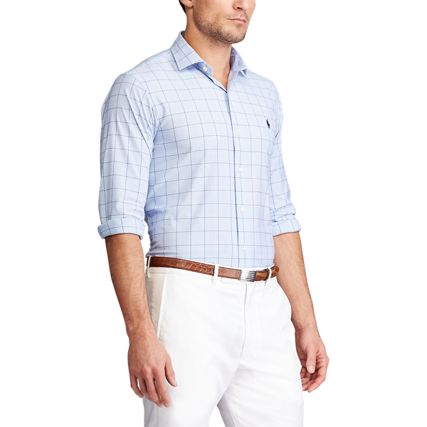 Dress Shirt Blue Checked Performance Twill Shirt Polo Golf 5