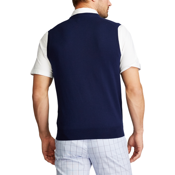 Refined Navy Washable Merino Sleeveless Jumper Polo Golf 4