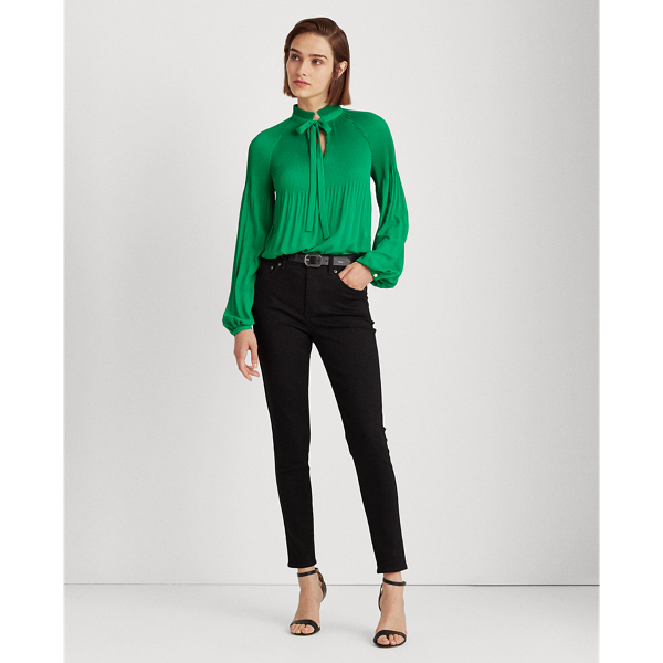 Hedge Green Georgette Tie-Neck Top Lauren 4