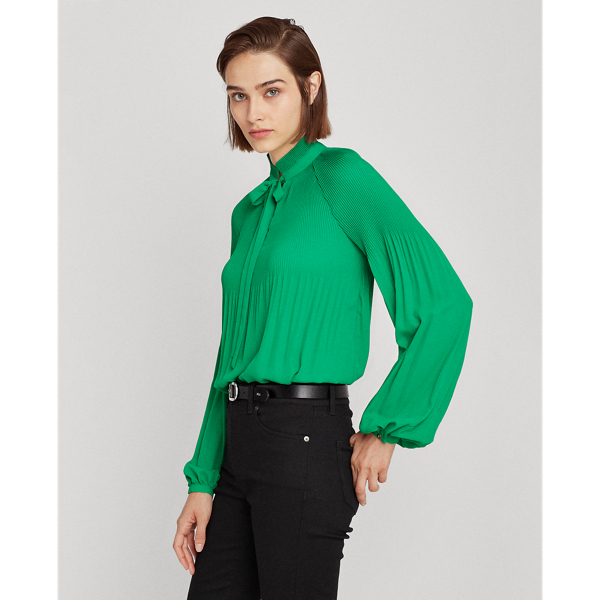 Hedge Green Georgette Tie-Neck Top Lauren 5