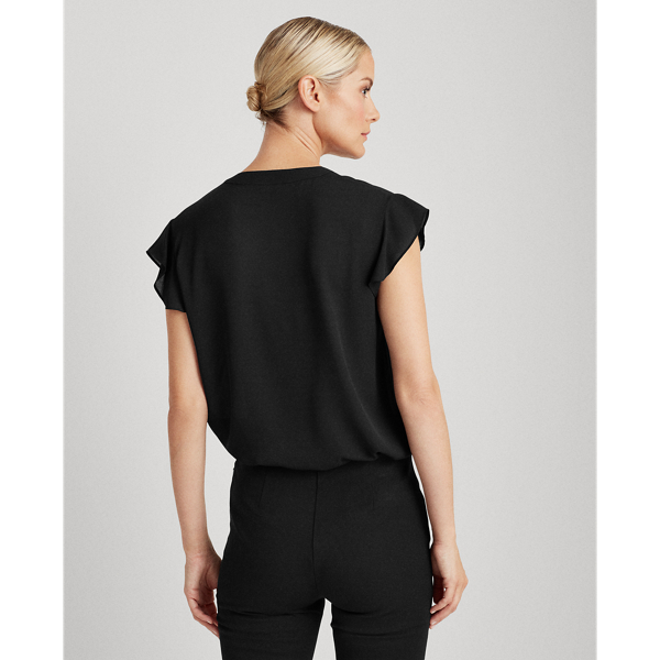Black Georgette Flutter-Sleeve Top Lauren 4
