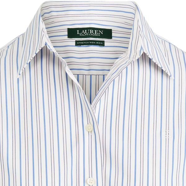 White/Blue Multi Stripe Easy Care Striped Shirt Lauren 6