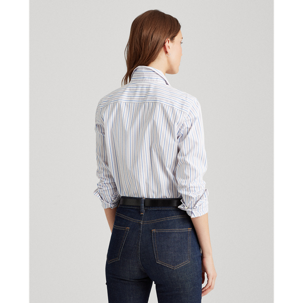 White/Blue Multi Stripe Easy Care Striped Shirt Lauren 4