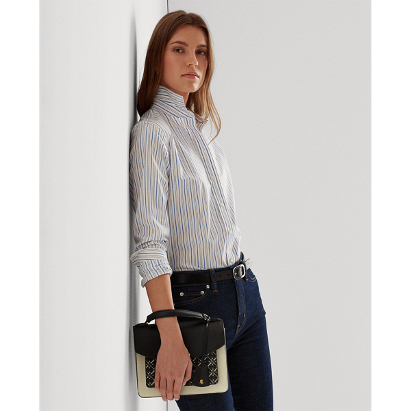 White/Blue Multi Stripe Easy Care Striped Shirt Lauren 5