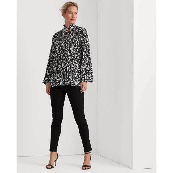 Polo Black/Silk White Georgette Tie-Neck Top Lauren 3