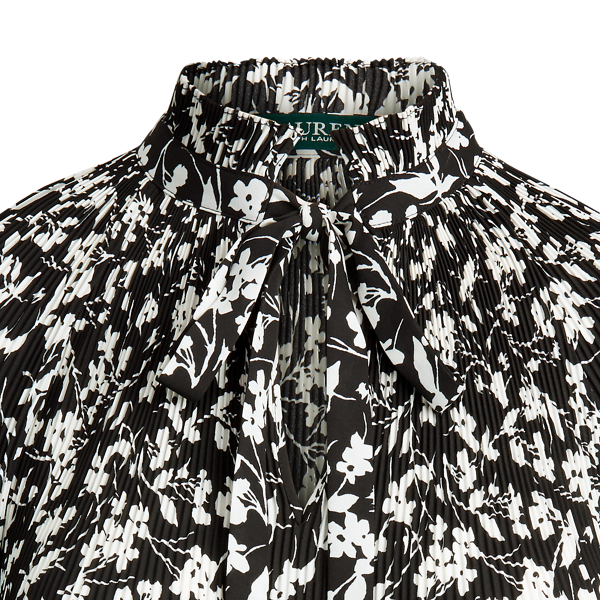 Polo Black/Silk White Georgette Tie-Neck Top Lauren 6