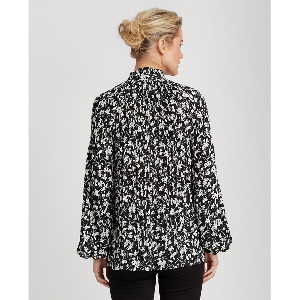 Polo Black/Silk White Georgette Tie-Neck Top Lauren 4