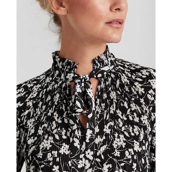 Polo Black/Silk White Georgette Tie-Neck Top Lauren 5