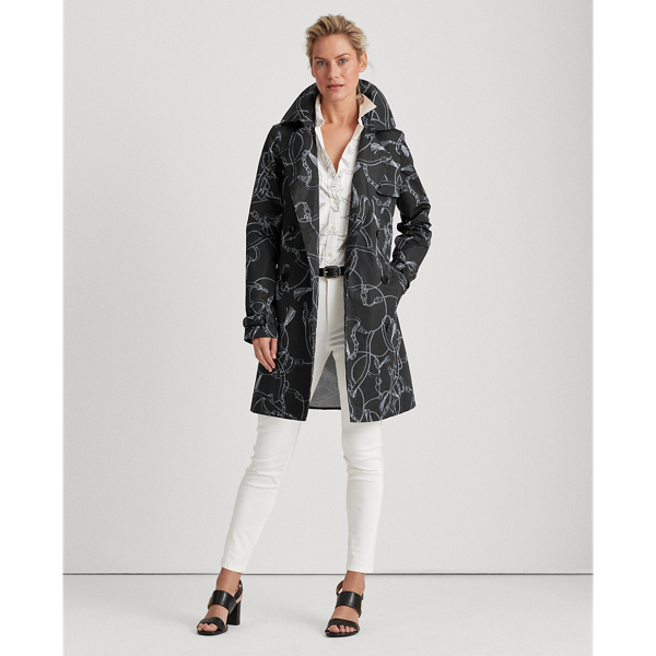Polo Black/Silk White Print Taffeta Trench Coat Lauren 3