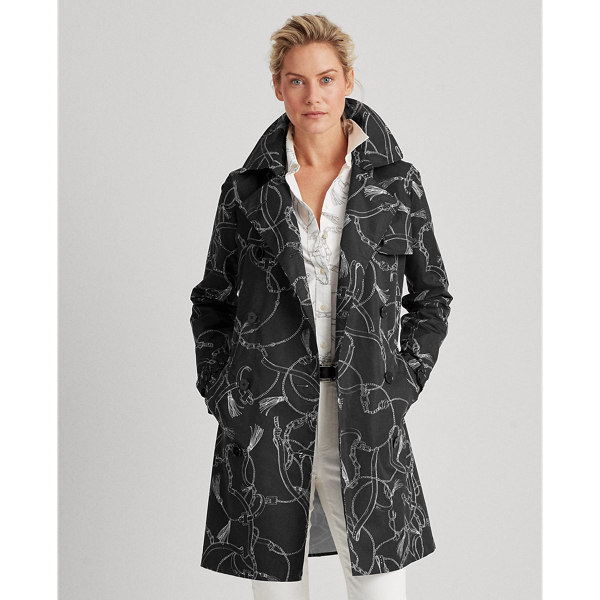 Polo Black/Silk White Print Taffeta Trench Coat Lauren 4