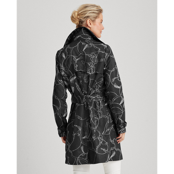 Polo Black/Silk White Print Taffeta Trench Coat Lauren 5