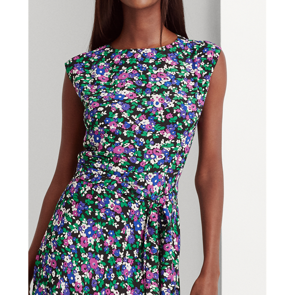Polo Black Multi Georgette Cap-Sleeve Dress Lauren 6