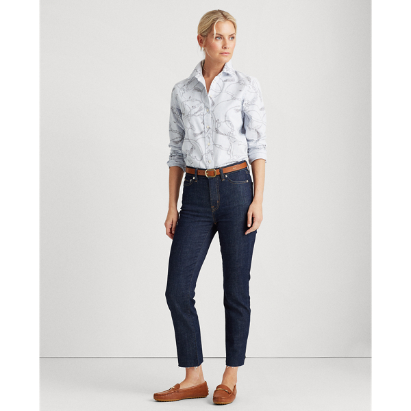 Silk White/Grey Easy Care Print Cotton Shirt Lauren 3