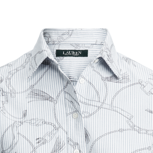 Silk White/Grey Easy Care Print Cotton Shirt Lauren 5