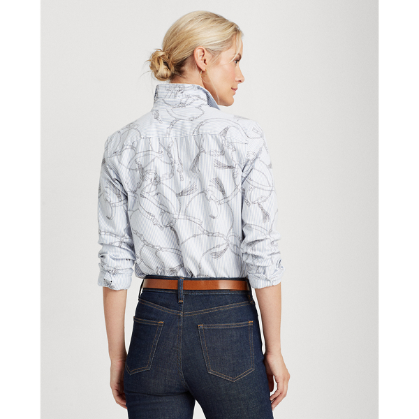 Silk White/Grey Easy Care Print Cotton Shirt Lauren 4