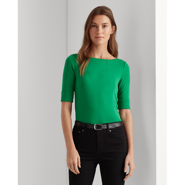 Hedge Green Cotton-Blend Boatneck Top Lauren 3