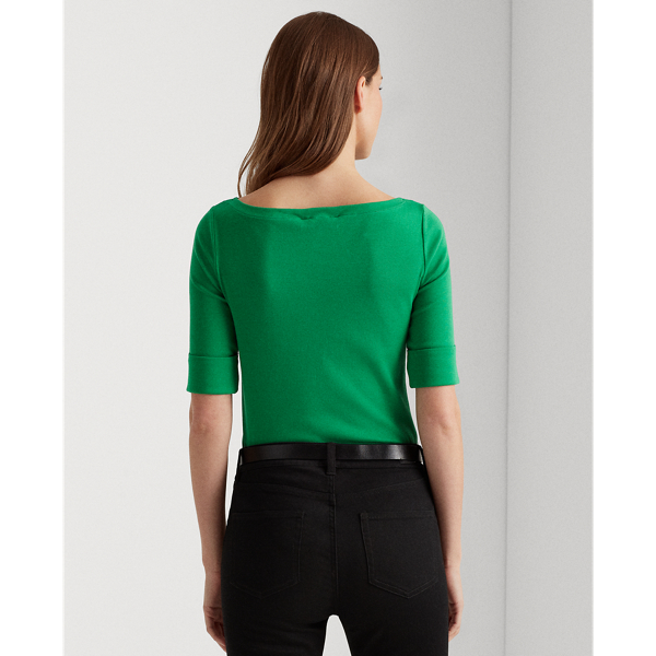 Hedge Green Cotton-Blend Boatneck Top Lauren 4