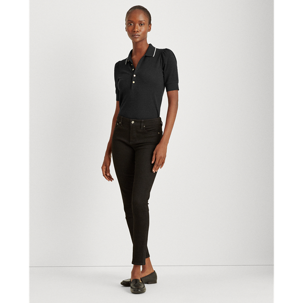 Polo Black Piqu&eacute; Puff-Sleeve Polo Shirt Lauren 3
