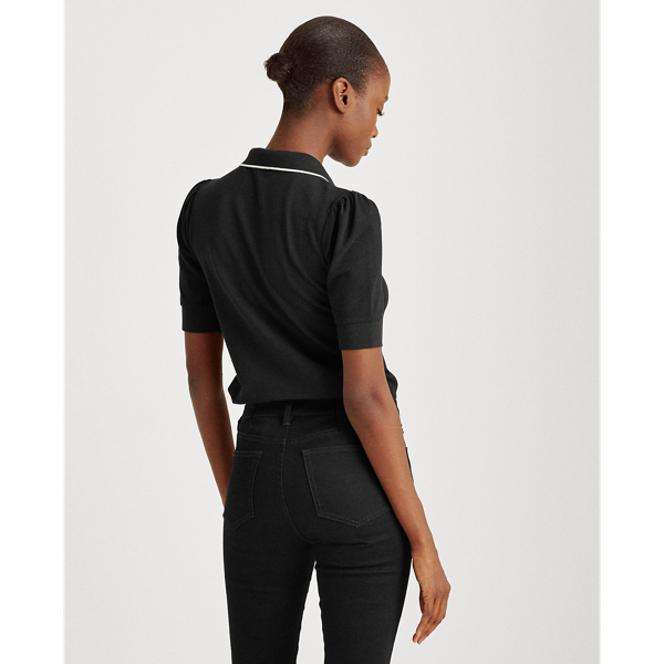 Polo Black Piqu&eacute; Puff-Sleeve Polo Shirt Lauren 4