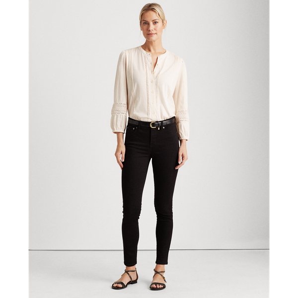 Mascarpone Cream Lace-Trim Cotton Jersey Shirt Lauren 3