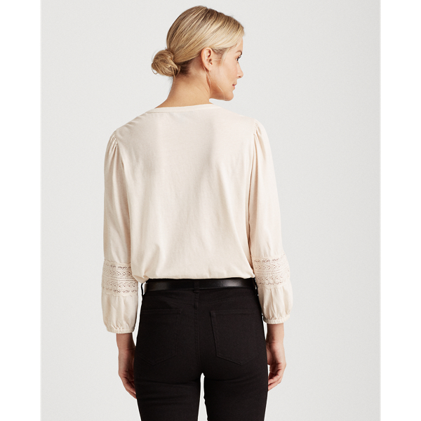 Mascarpone Cream Lace-Trim Cotton Jersey Shirt Lauren 4