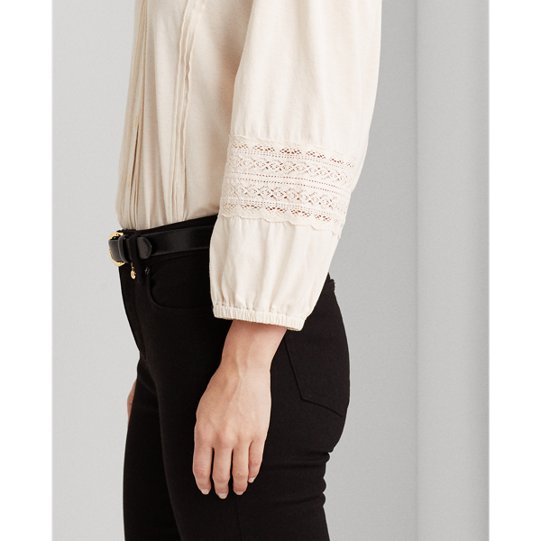 Mascarpone Cream Lace-Trim Cotton Jersey Shirt Lauren 5