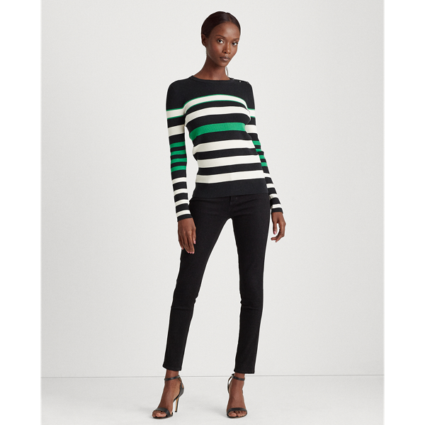 Black/Cream Ribbed Cotton-Blend Jumper Lauren 3