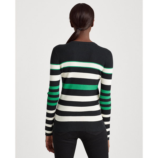 Black/Cream Ribbed Cotton-Blend Jumper Lauren 4