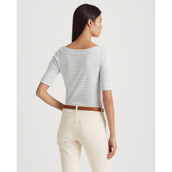 Soft Indigo/Mascarpone Cr Striped Cotton-Blend Top Lauren 4