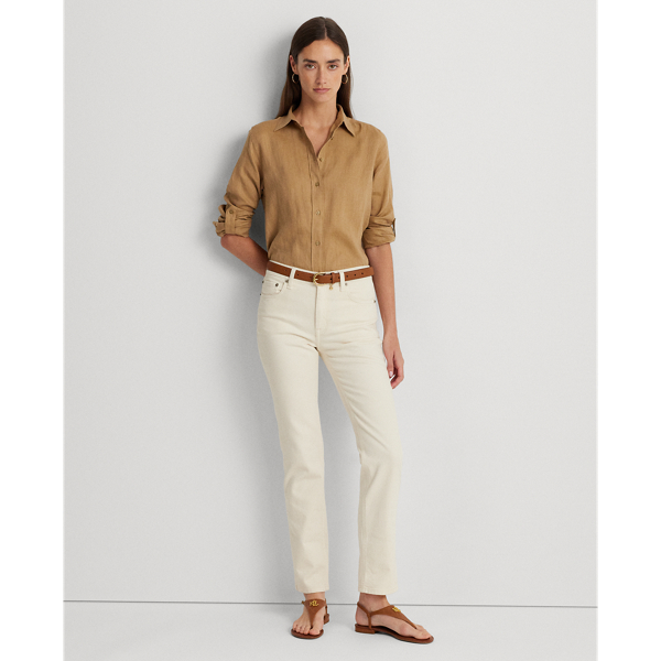 Spring Khaki Relaxed Fit Linen Roll Tab-Sleeve Shirt Lauren 4