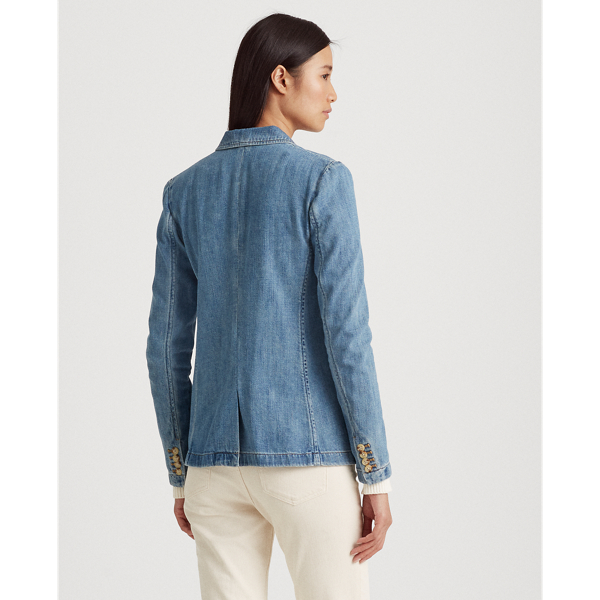 Light Authentic Wash Cotton Denim Blazer Lauren 4