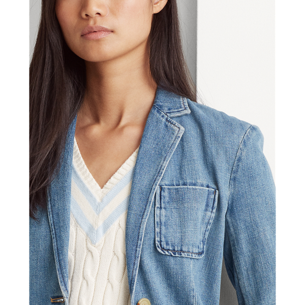 Light Authentic Wash Cotton Denim Blazer Lauren 5
