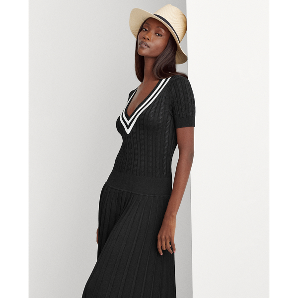 Black/Cream Pleated Cable-Knit Dress Lauren 3