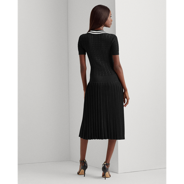 Black/Cream Pleated Cable-Knit Dress Lauren 4