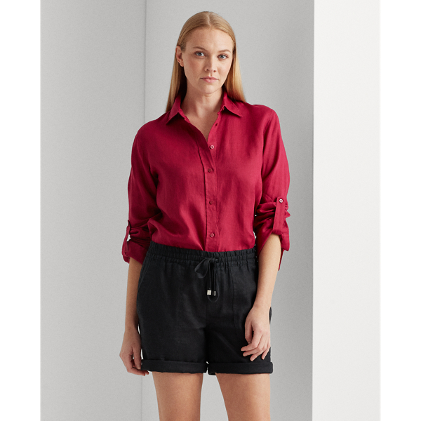 Bright Fuschia Relaxed Fit Linen Shirt Lauren Petite 1