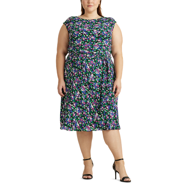 Polo Black Multi Georgette Cap-Sleeve Dress Lauren Woman 3