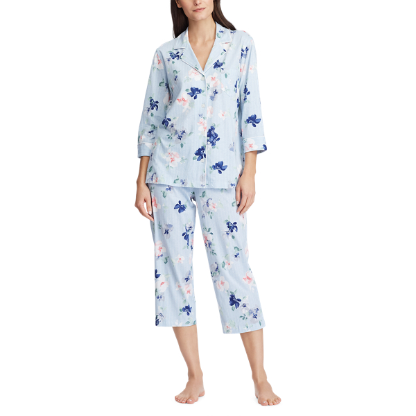 Blu Stp/Fl Floral Cotton Capri Sleep Set Lauren 2