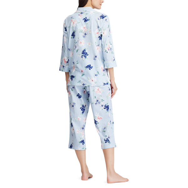 Blu Stp/Fl Floral Cotton Capri Sleep Set Lauren 3
