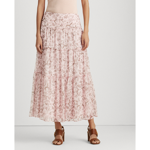 Pink Multi Floral Tiered Peasant Skirt Lauren 3