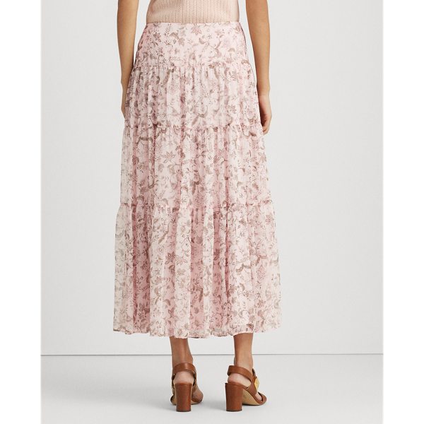 Pink Multi Floral Tiered Peasant Skirt Lauren 4