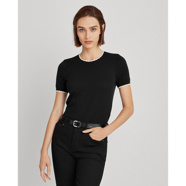 Black/Cream Scallop-Trim Cotton Jumper Lauren 3
